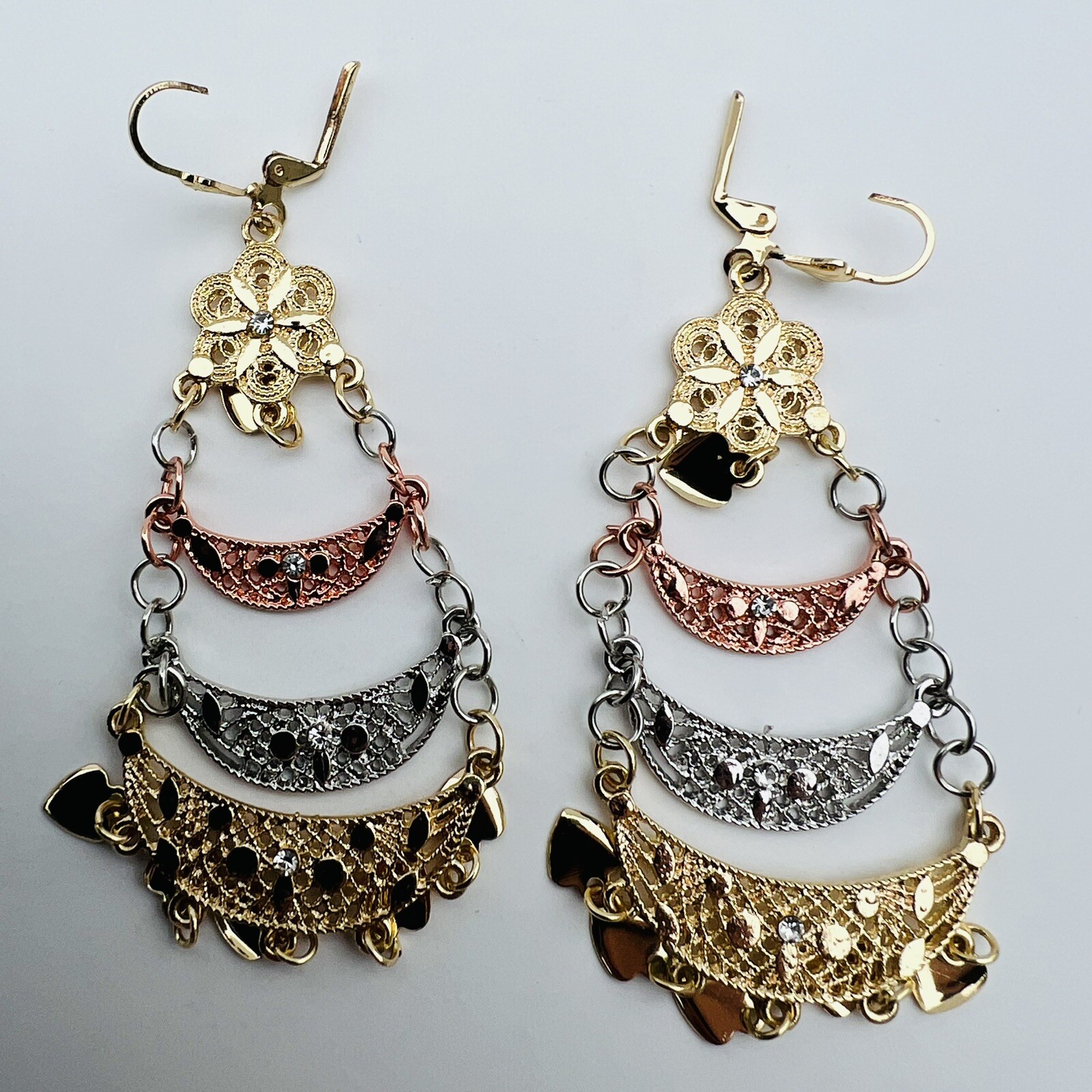 Chandelier Tricolor (White Pink Gold) Plated Fashion Earrings for All Occasions
