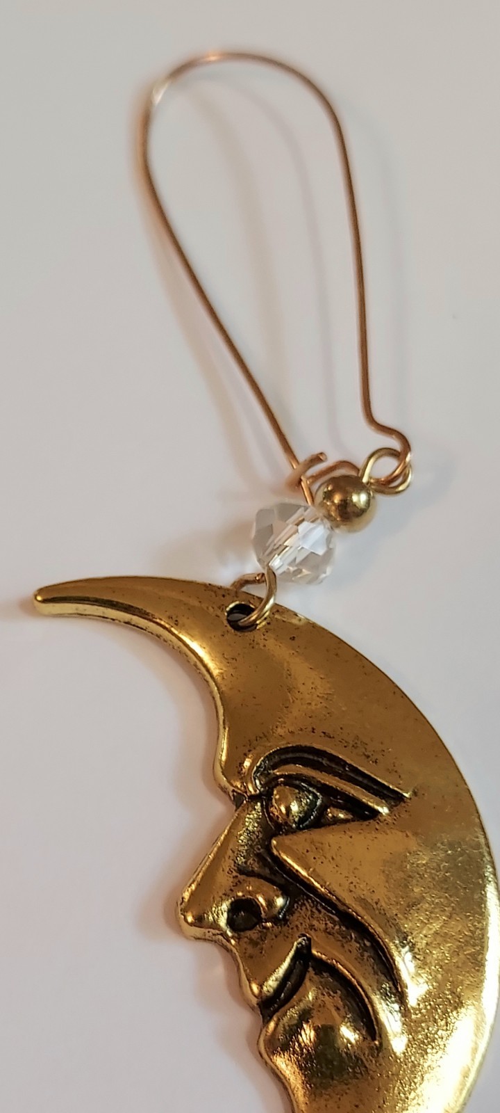 Moon Face Dangle Earrings Gold Tone Celestial Crescent Moon Statement