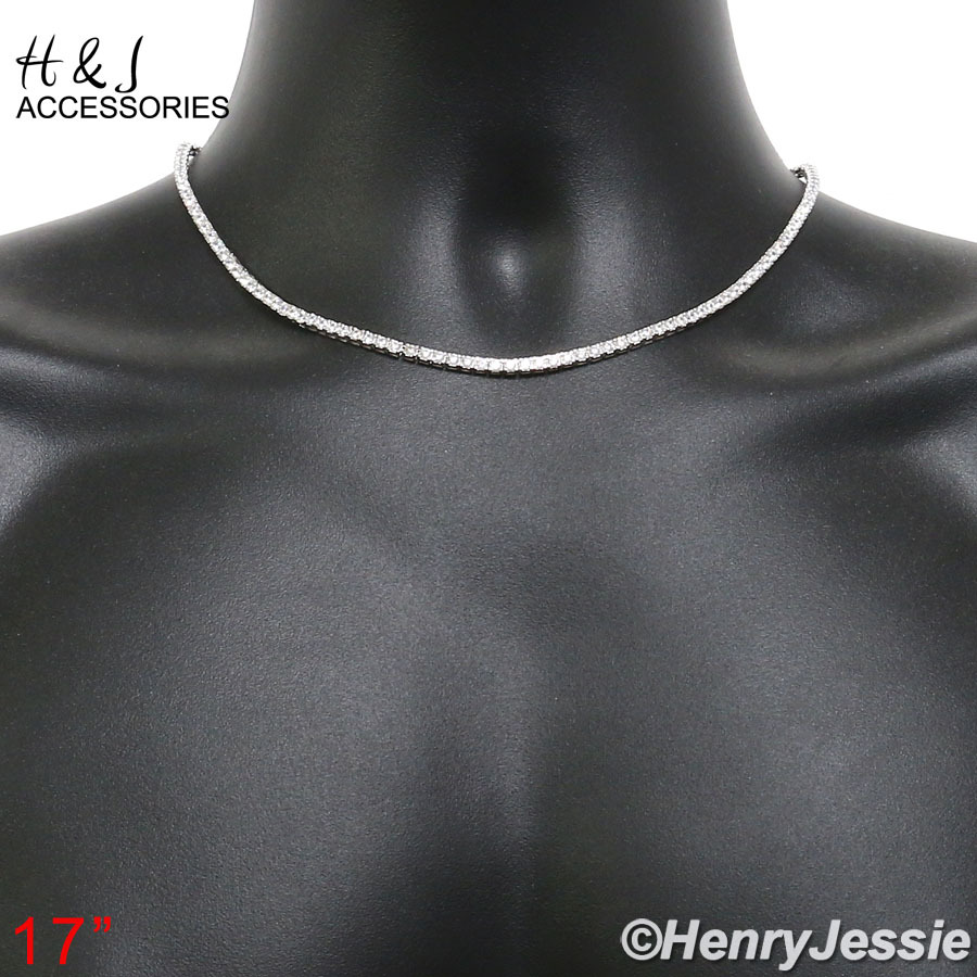 MEN 925 STERLING SILVER 17″-28″X3MM BLING CZ 1 ROW TENNIS CHAIN NECKLACE*SN10