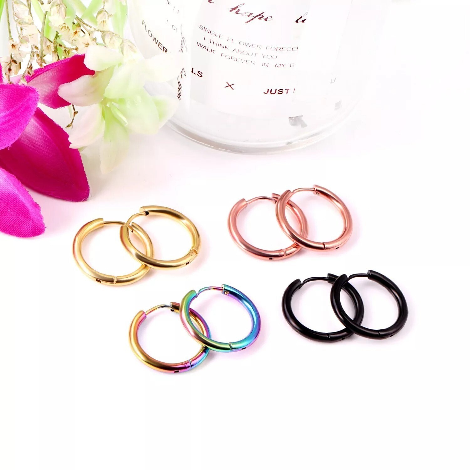 Stainless Steel 2.5mm 10 Gauge Huggie Hoop Earrings Unisex Women Men 12-25MM E9