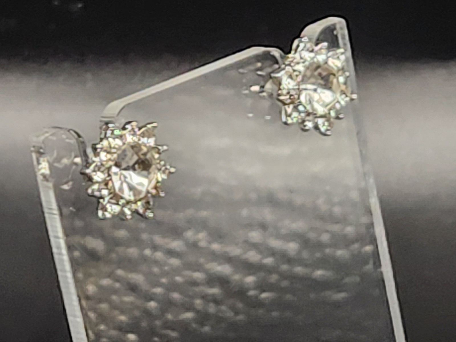 Clear Rhinestone Starburst Stud Earrings Silver Tone Vintage Style 2.4g