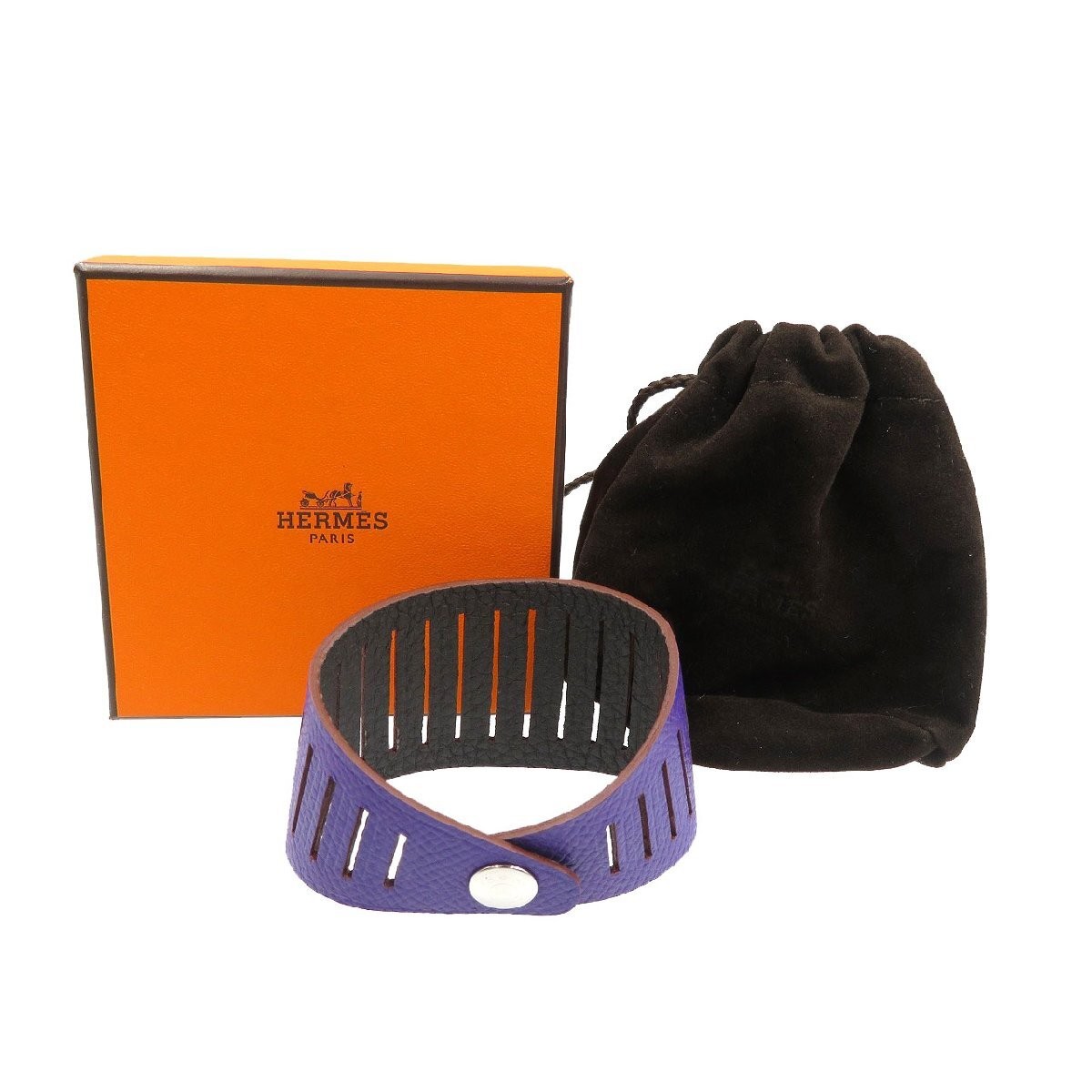 Unused Hermes Petit H Reversible Veau Epsom Togo Silver Hardware Anemone Purple