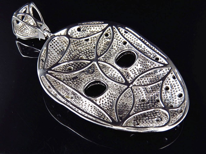 Big 35.50 Gm Solid 925 Silver Round CZ Friday13th Jason Mask Pendant 12.0Ct New*