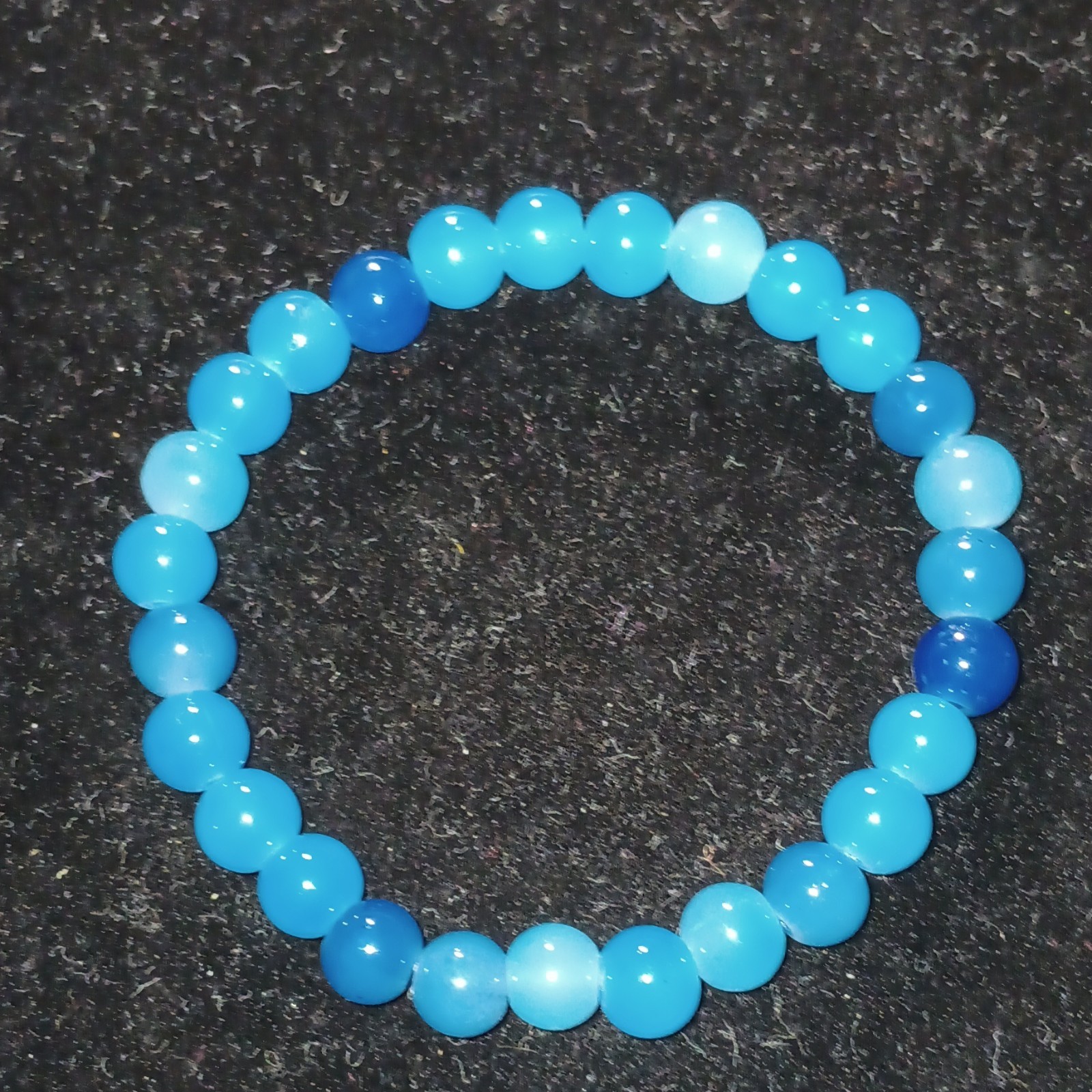 Handmade Ocean Blue Glass Bead Stretch Slip-On Bracelet