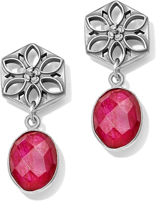 NWT Brighton Journey to India JAIPUR Silver Red Post Drop Earrings MSRP $54
