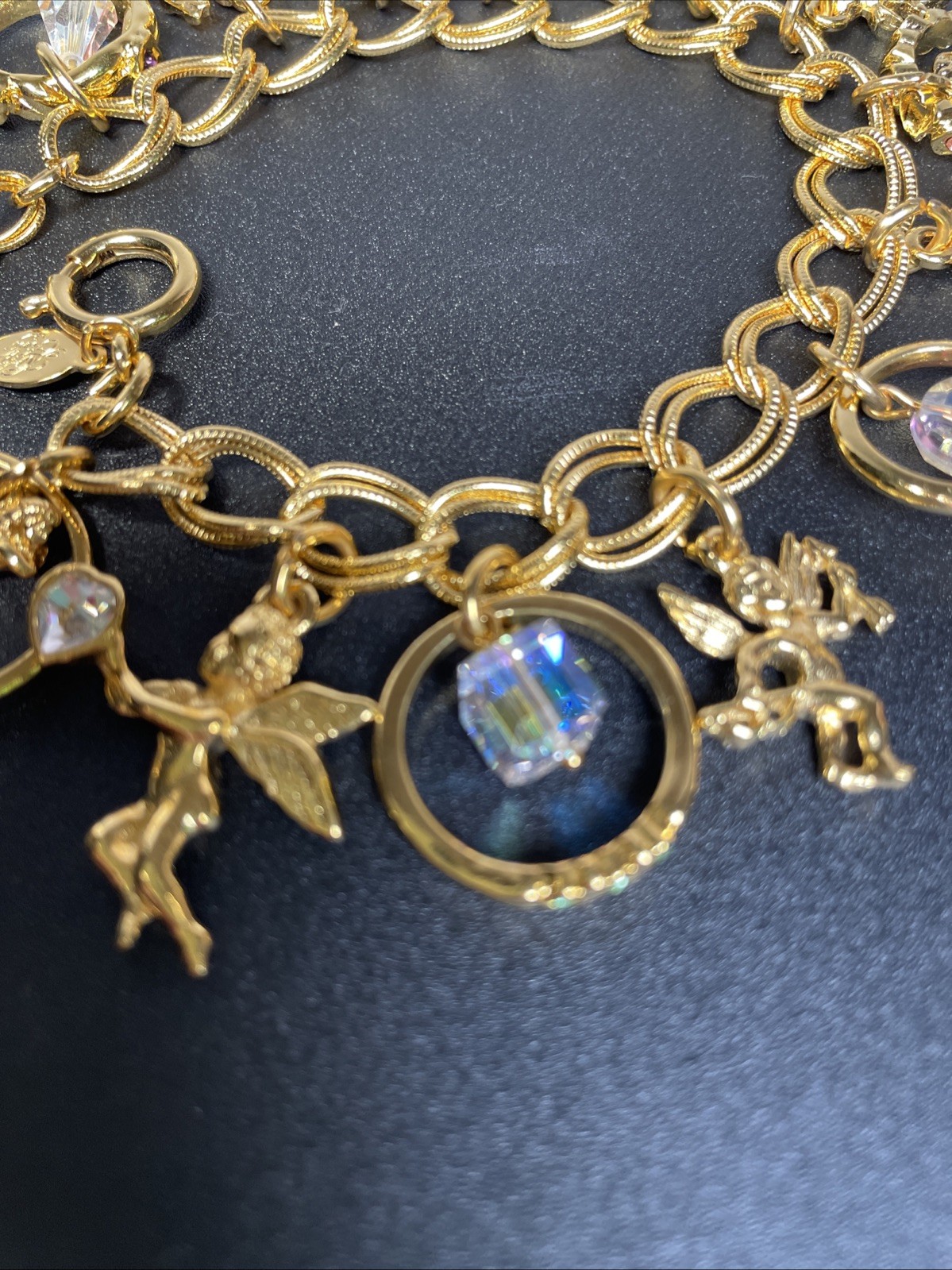 Vintage Kirks Folly Secret of the Seven Angels Rings Bracelet w/ Box AB Crystals