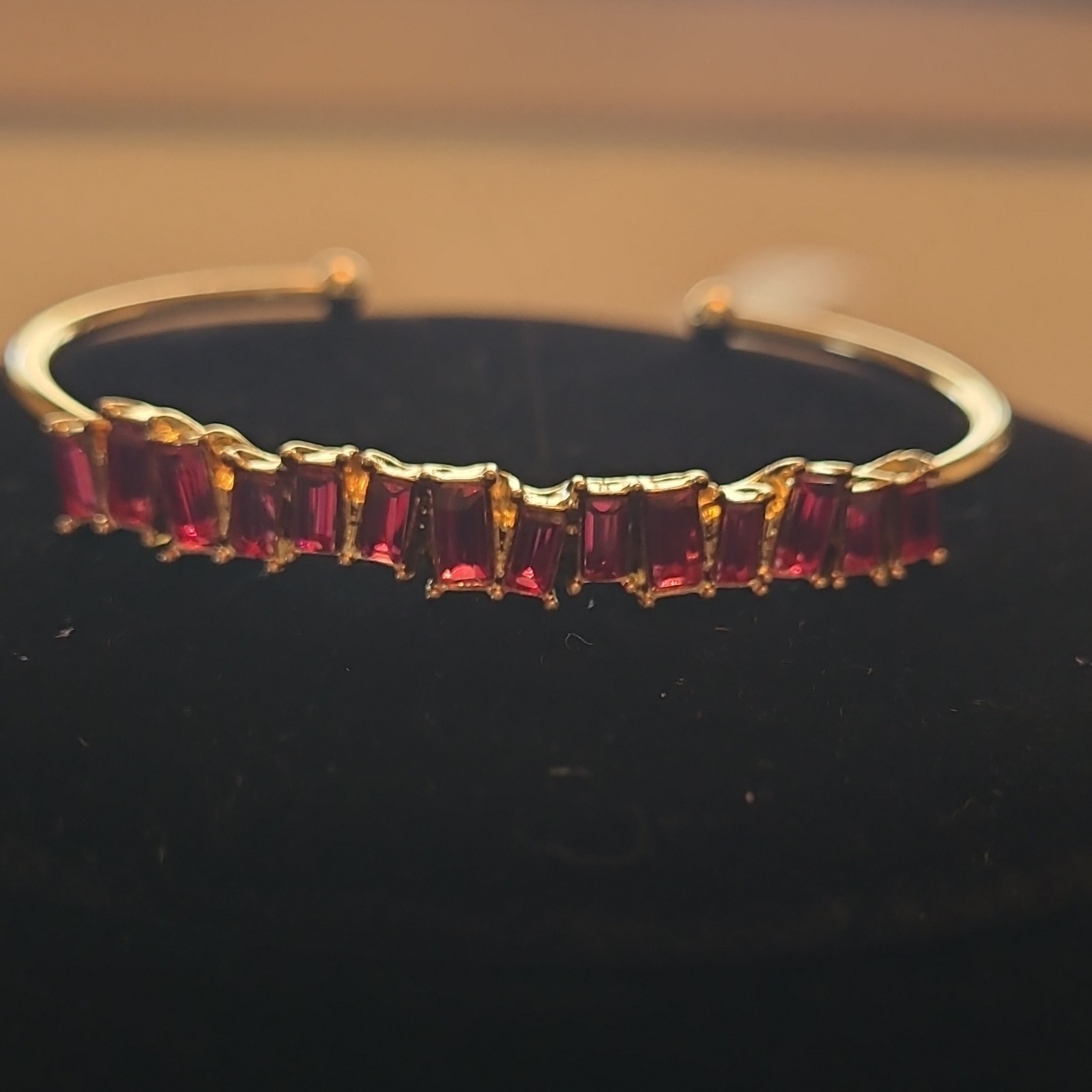 Gold Tone Pink Baguette Crystal Necklace & Bracelet Set Adjustable Signed