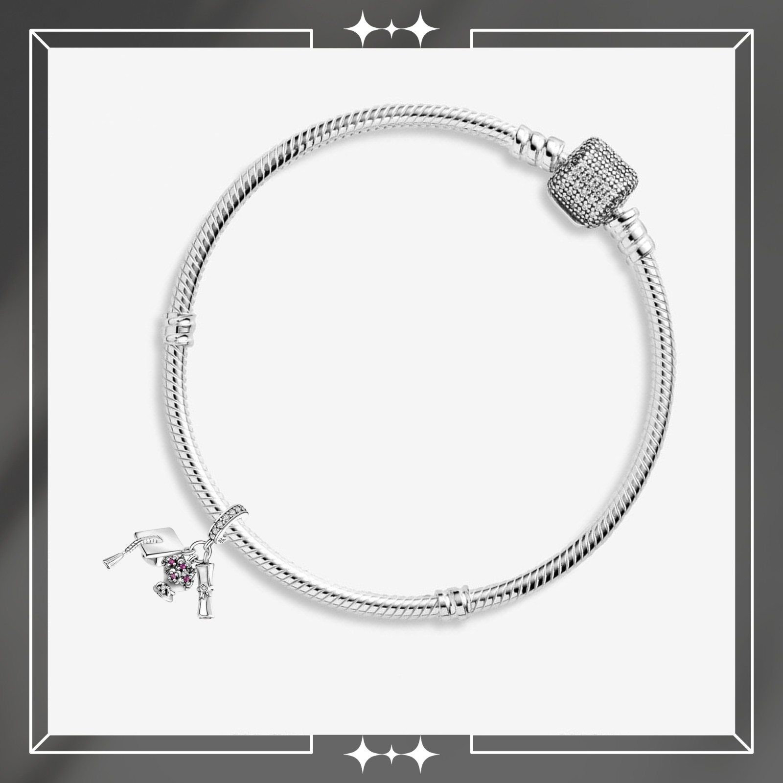 Graduation Cap, Scroll And Flower Charm For Bracelet, Graduation Gift Charm