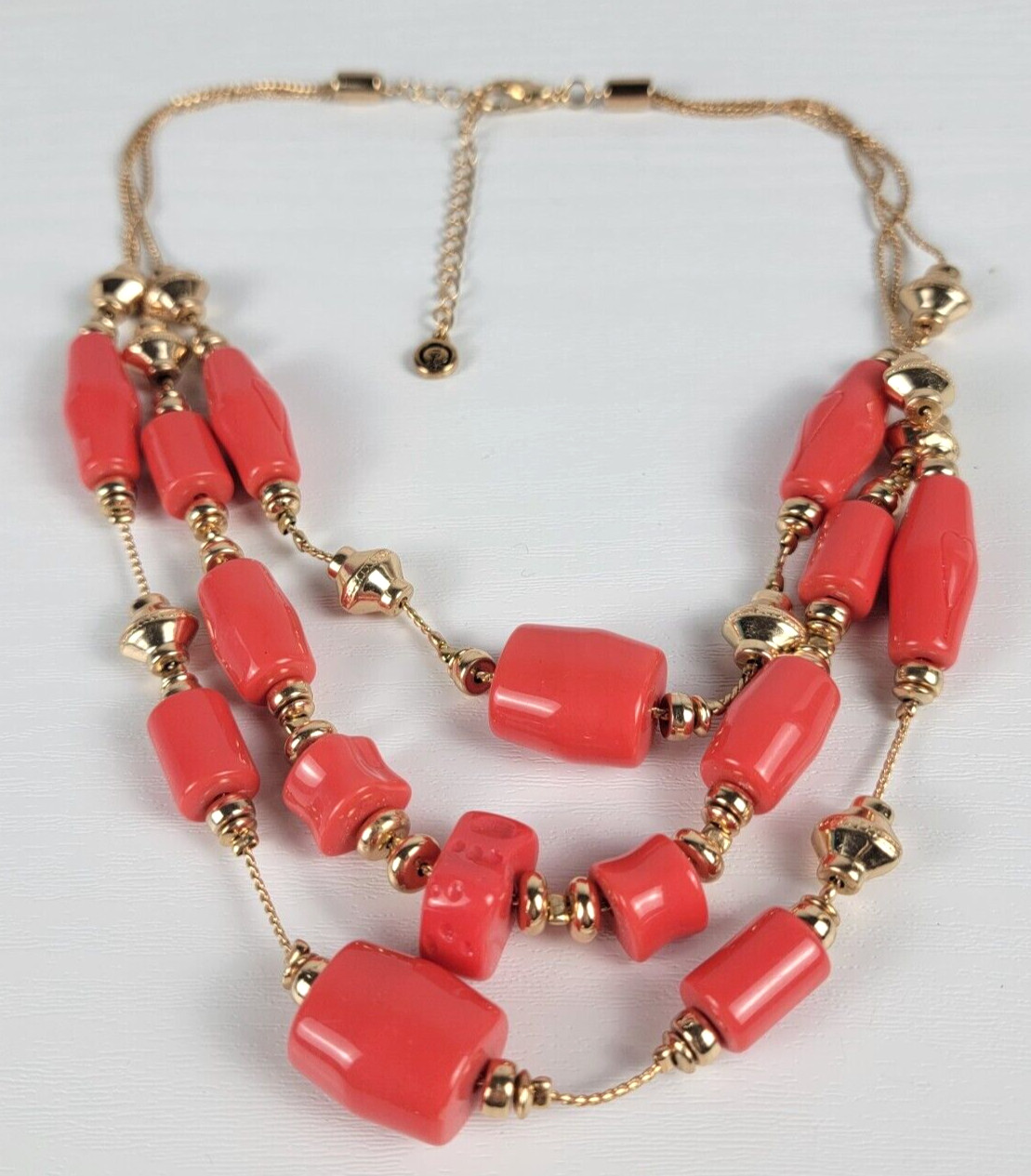 C1946 Double Row Orange And Gold Beaded Layered Necklace 20.5 Inch Lobster Clasp