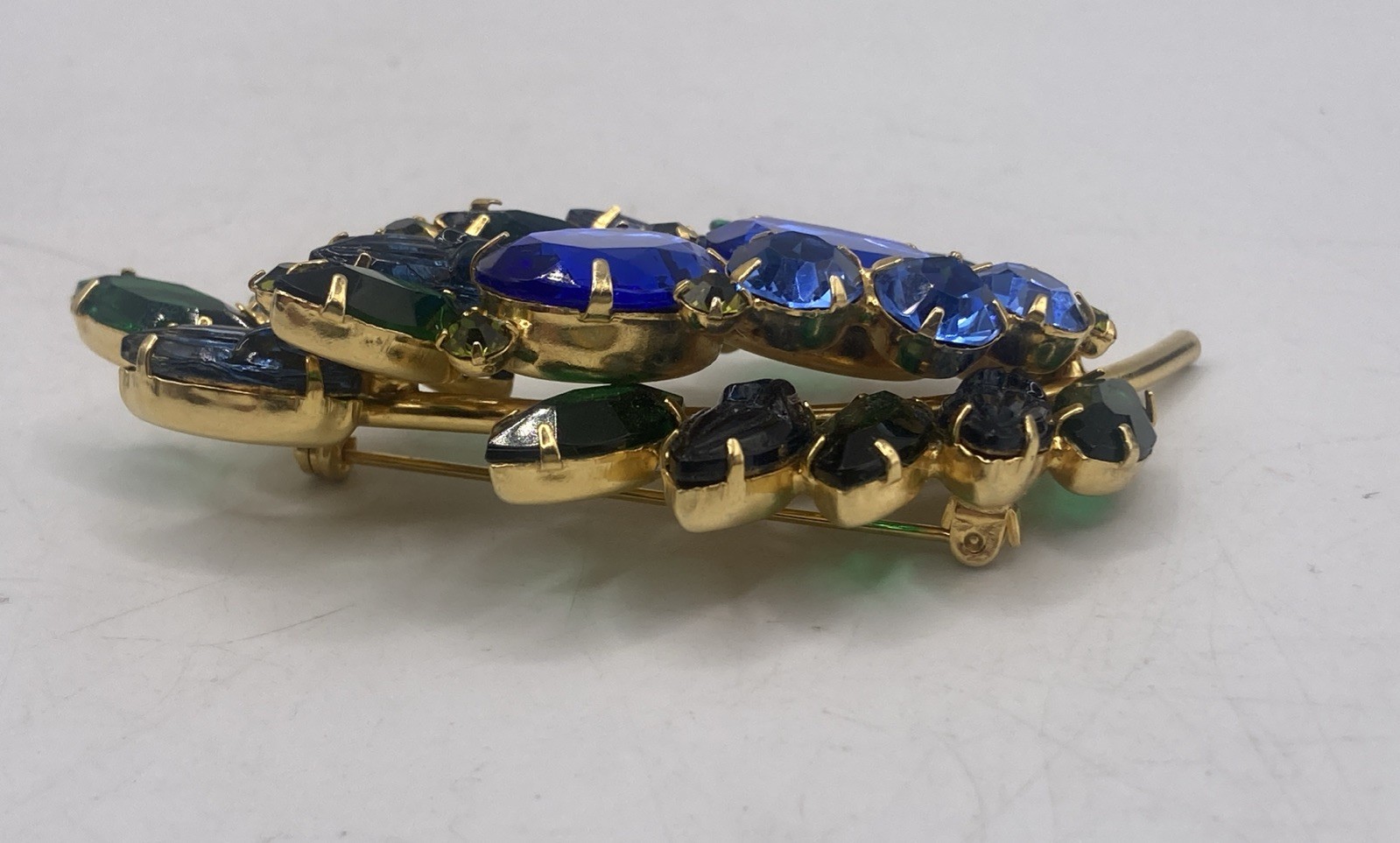 Vintage Juliana D&E Blue Green Rhinestone Brooch Scarab Glass 1960s 3”