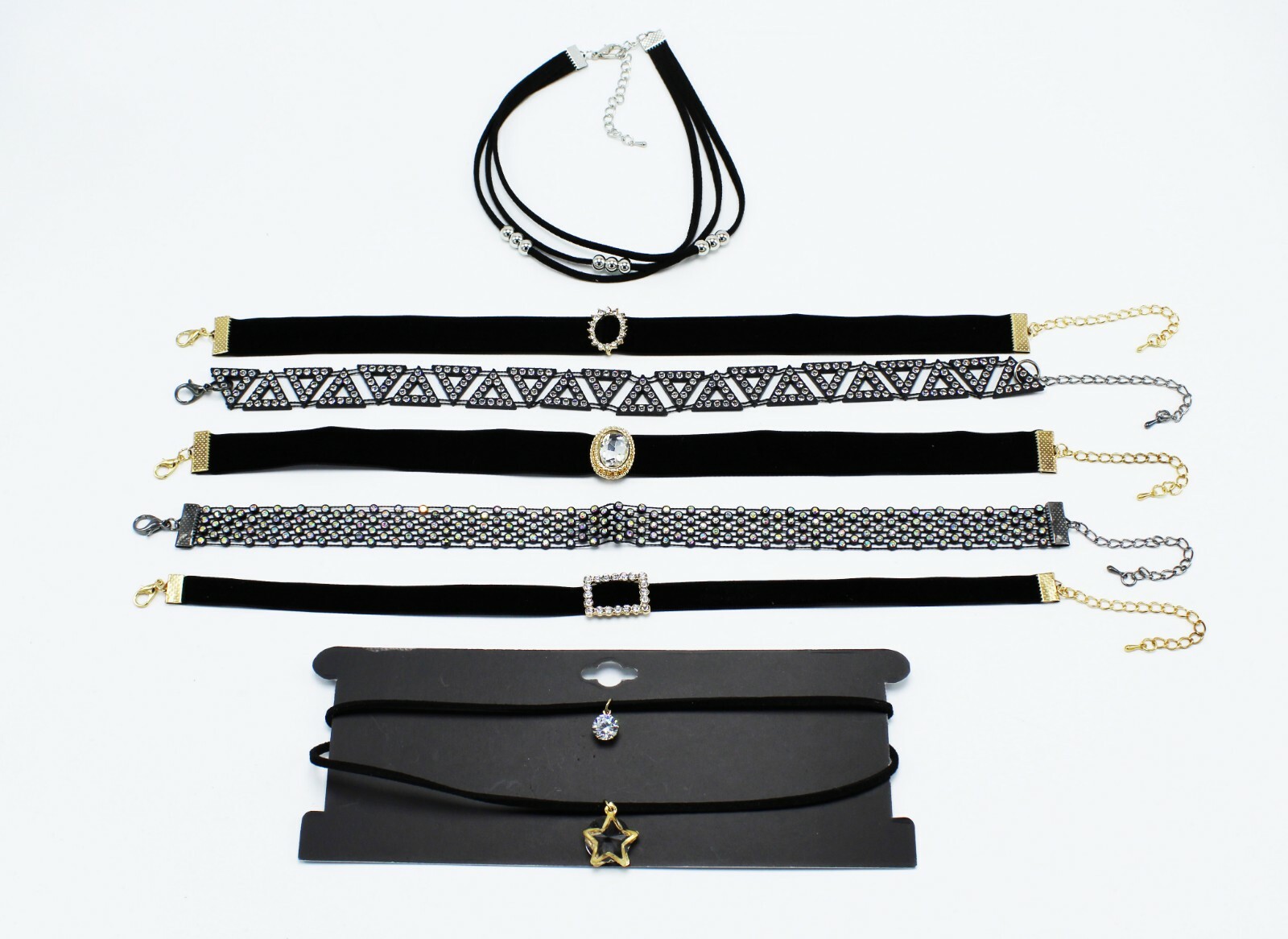 High Quality New 7 Piece Rhinestone Velvet Choker Necklace Lot #CH7
