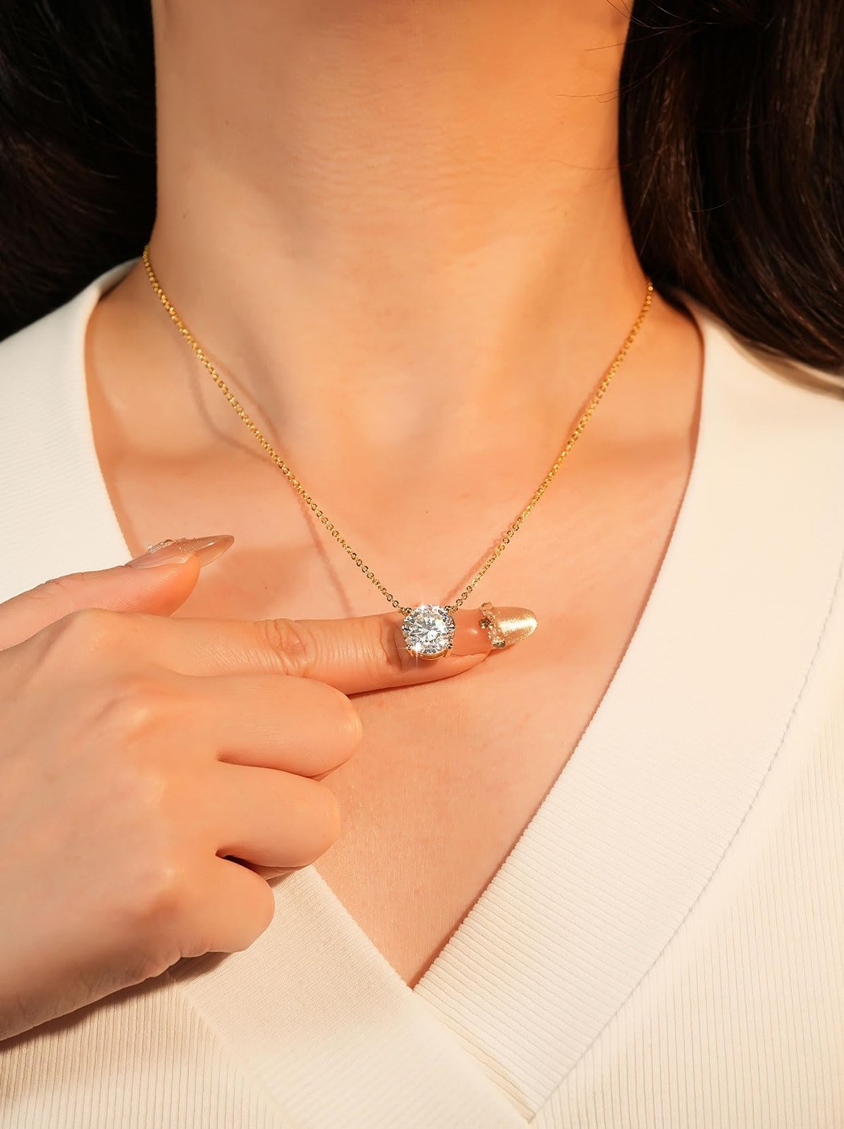 Moissanite Pendant Necklace 14K Gold Plated Father’s Day Gift