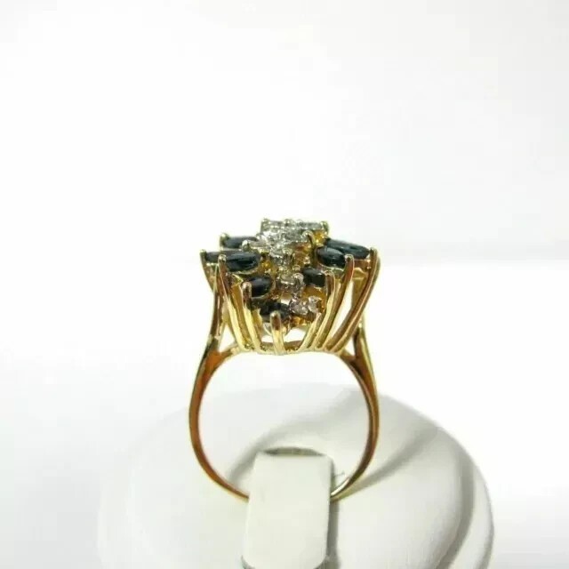 Marquise Cut Simulated Blue Sapphire Engagement Ring In 14K Yellow Gold Plated