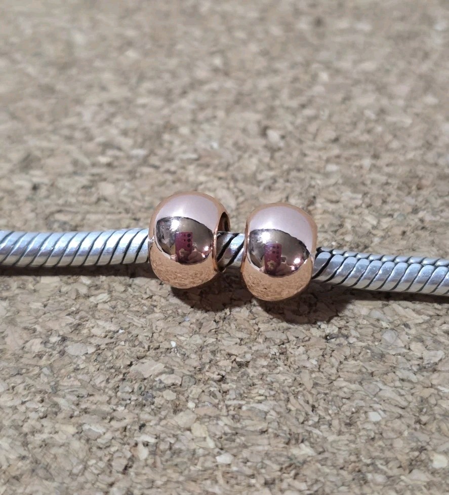 2 Rose Gold Over Silver Smooth Spacer European Charm Beads Lot