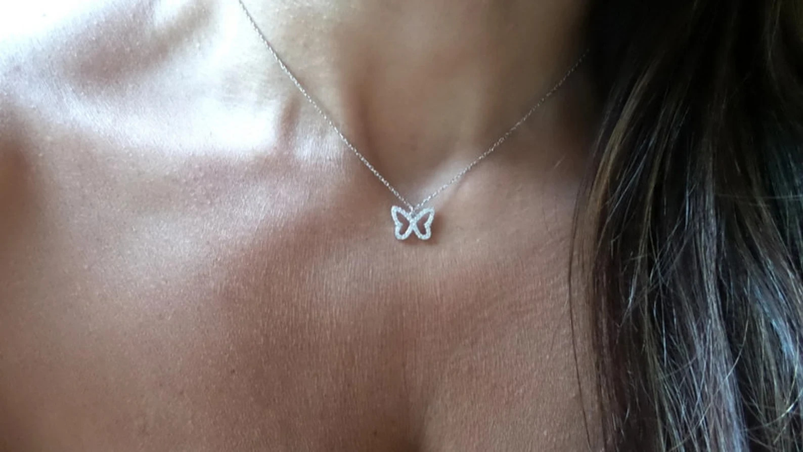 1.00 Ct Round EF VS Lab Grown Diamond Butterfly Shape Necklace in 14K White Gold