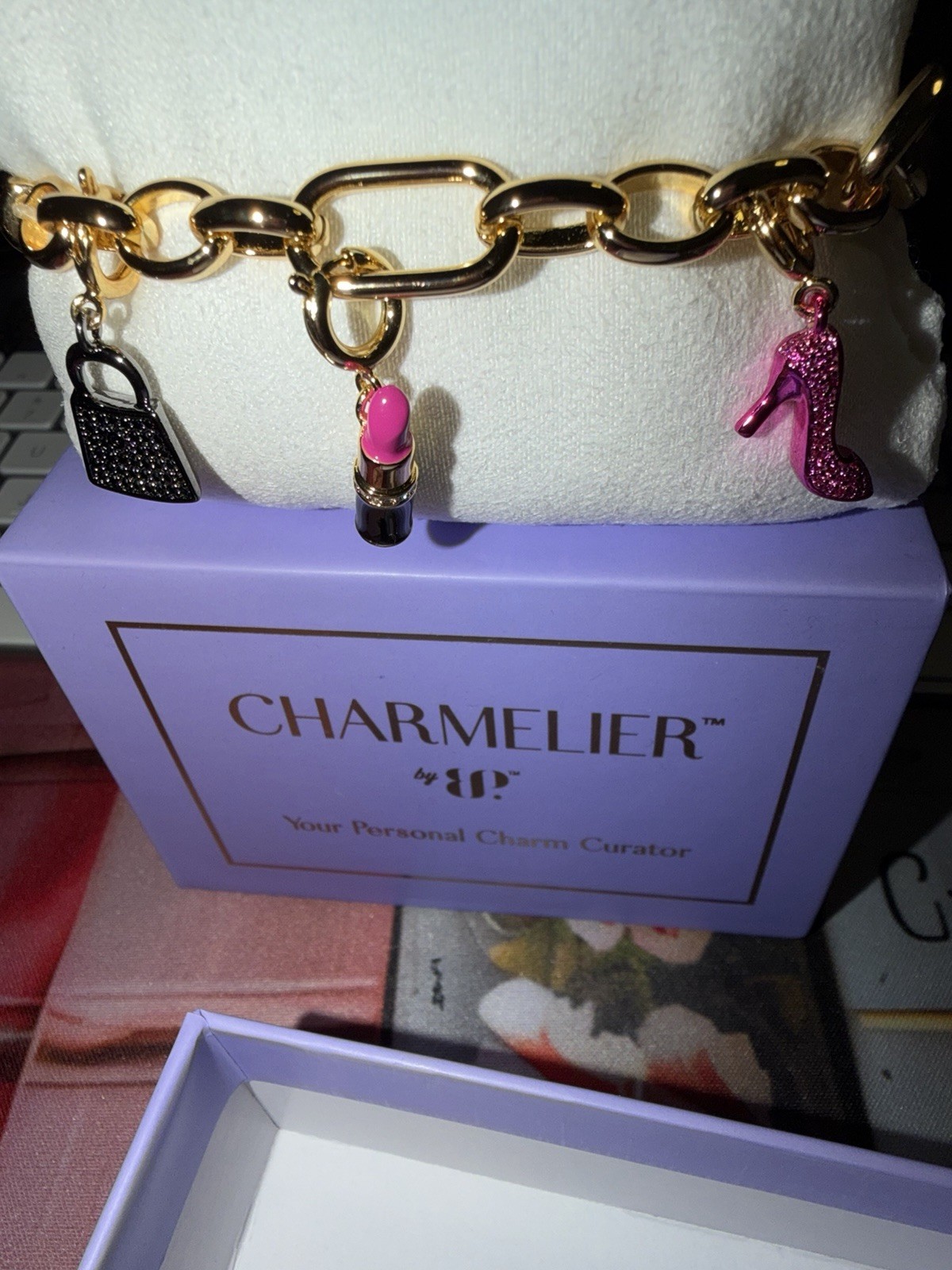 Bomb Party Charmelier “Runway Ready” Gold & Hematite With Removable Charms