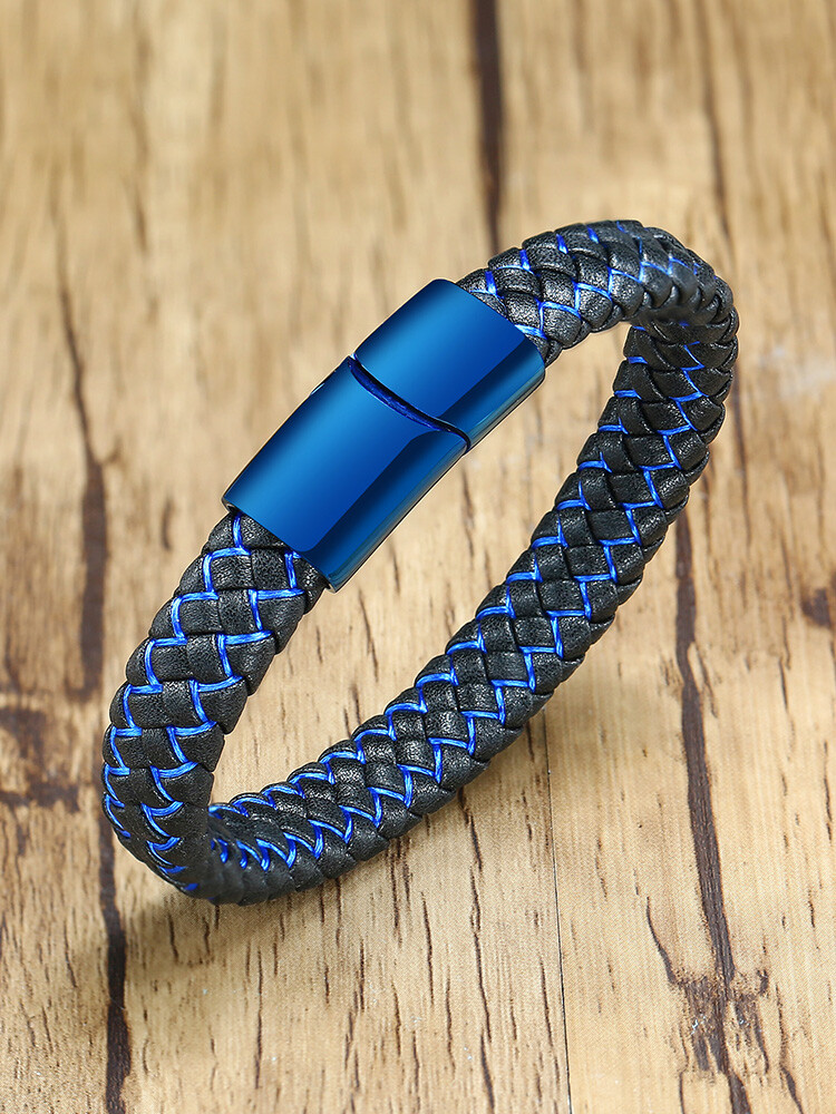 Braided Leather Medical Alert Men Bracelet Cuff Bangle Free Personalized Engrave