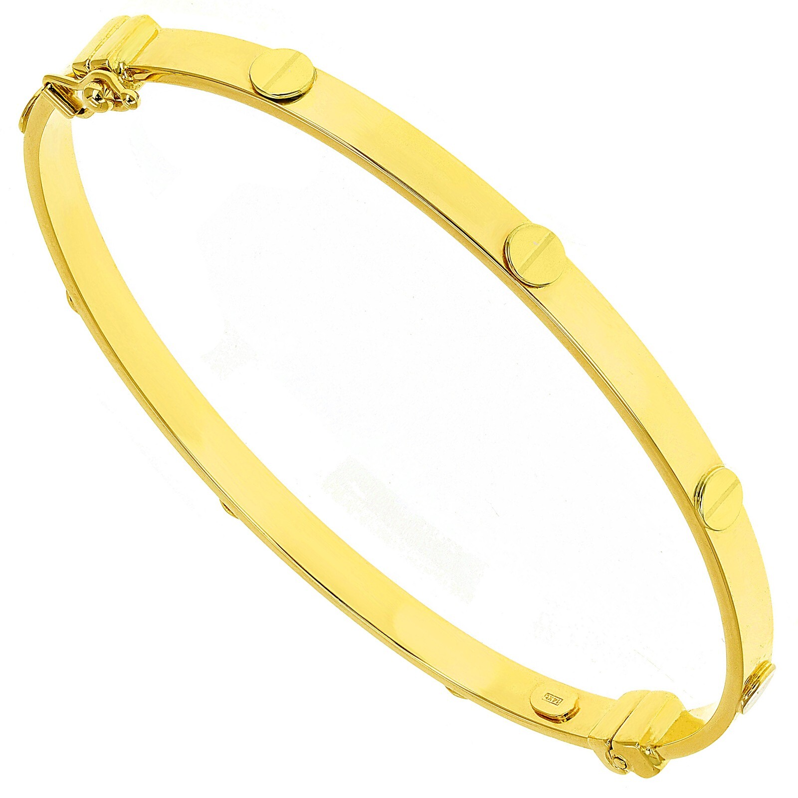 Italian 14k Yellow Gold Hollow Screw Design Bangle Bracelet 7″ 4mm 4.4 grams