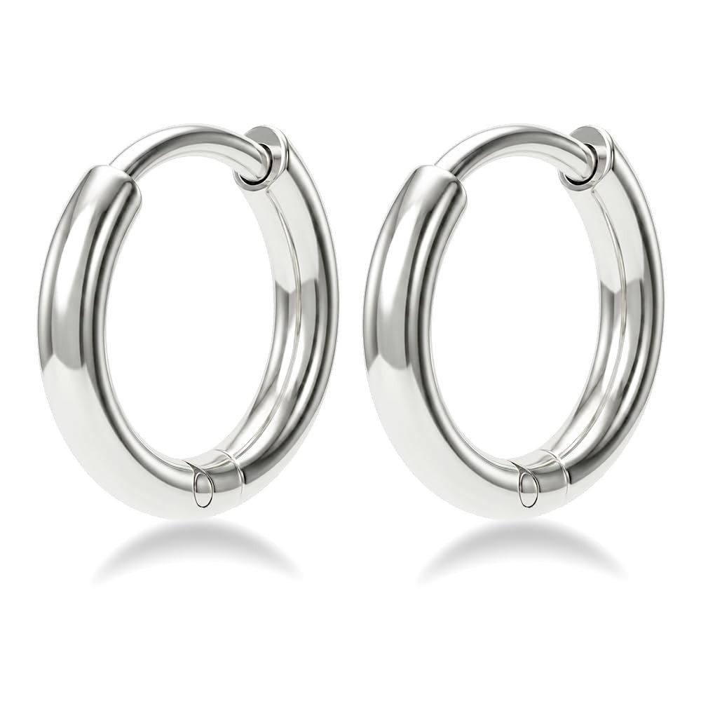 6mm-10mm Surgical Steel Huggie Hoop Earrings Flat Back Stud Set Piercing Jewelry