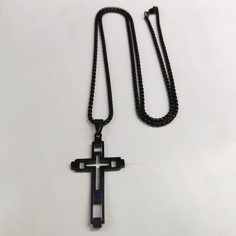 Men Chain Necklace Cross Pendants Choker Gothic Necklaces Stainless Steel 1Pcs