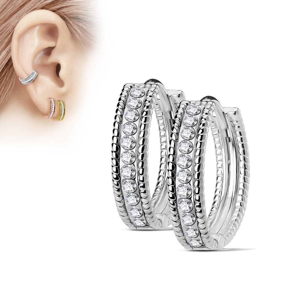 Unisex Dome Center Channel Set Lined CZ 316L Surgical Steel Post Huggie Earring