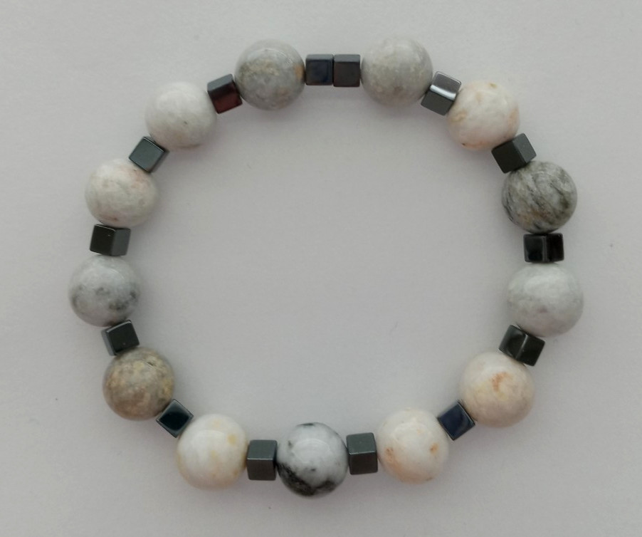 NEW 10MM MOUNTAIN JADE & HEMATITE BEADED BRACELET, BUY ANY 2 GET 3RD FREE