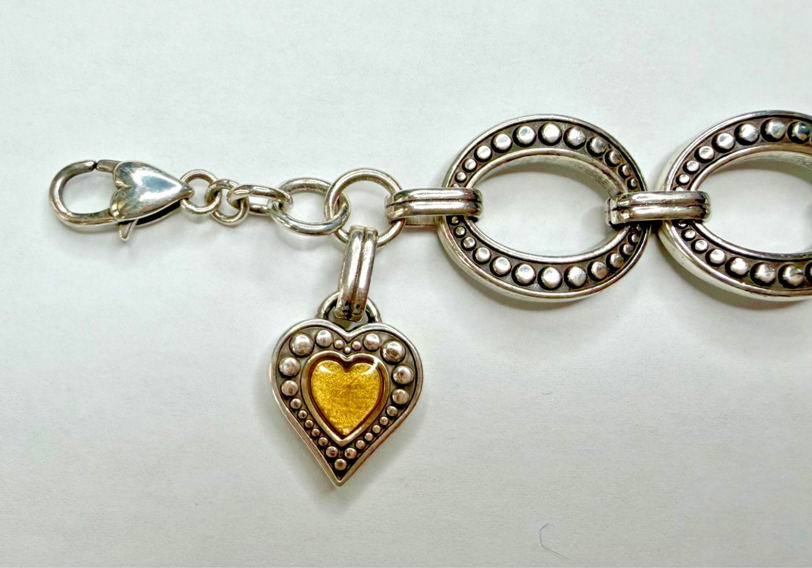 Brighton Silver Metal Chain Link Charm Bracelet Yellow Heart Dangle
