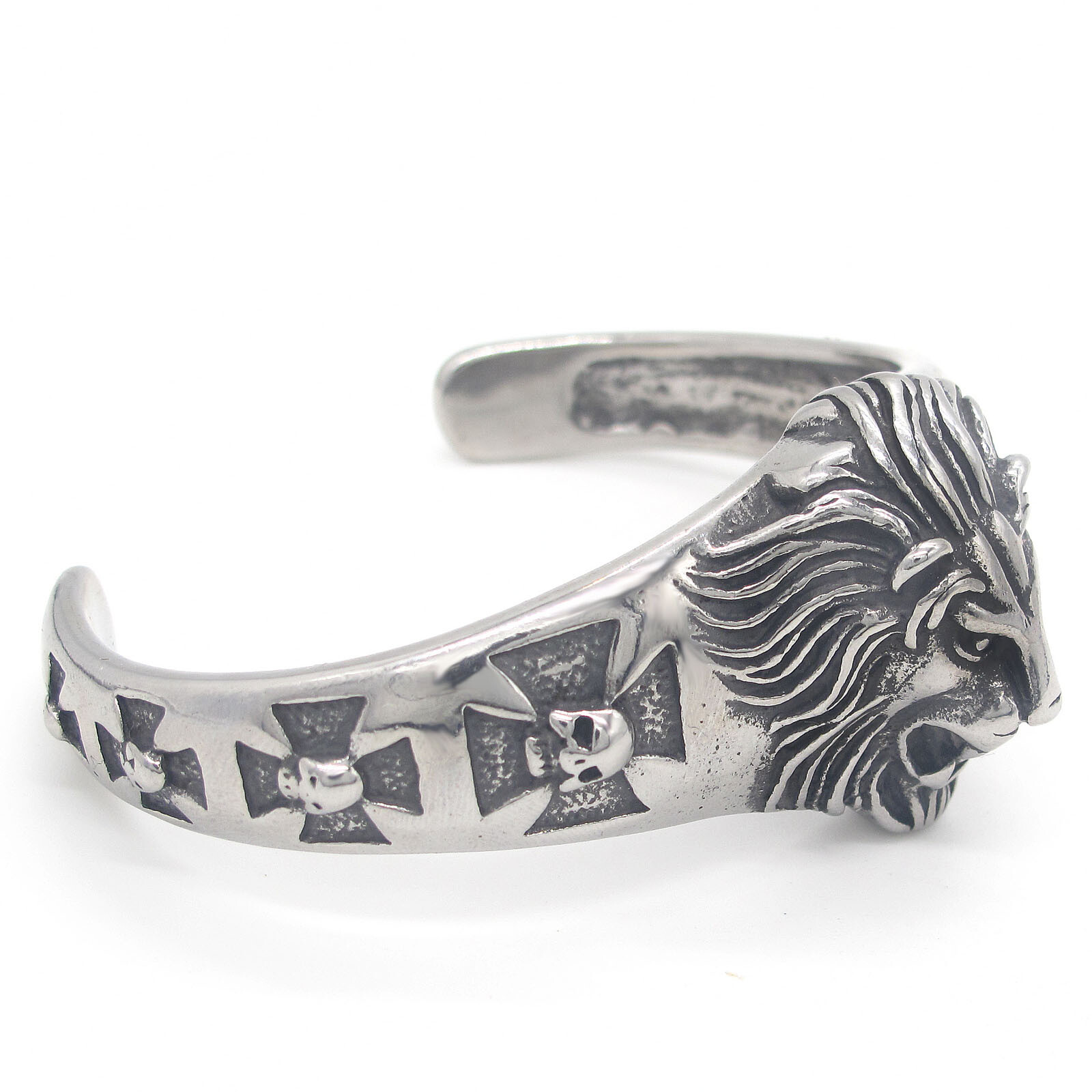 MENDEL Mens 8 Inch Stainless Steel Motorcycle Biker Lion Bangle Bracelet For Men