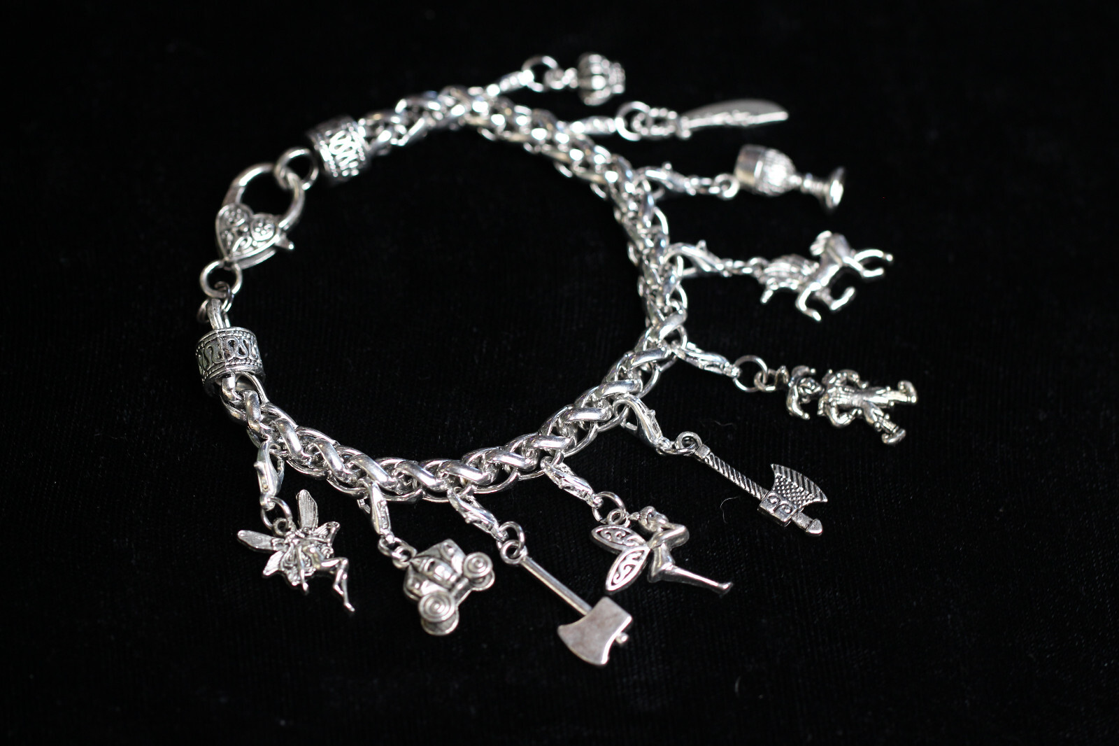 Fantasy Fairytale Charm Bracelet Silver Pewter Charms 8″ Interchangeable