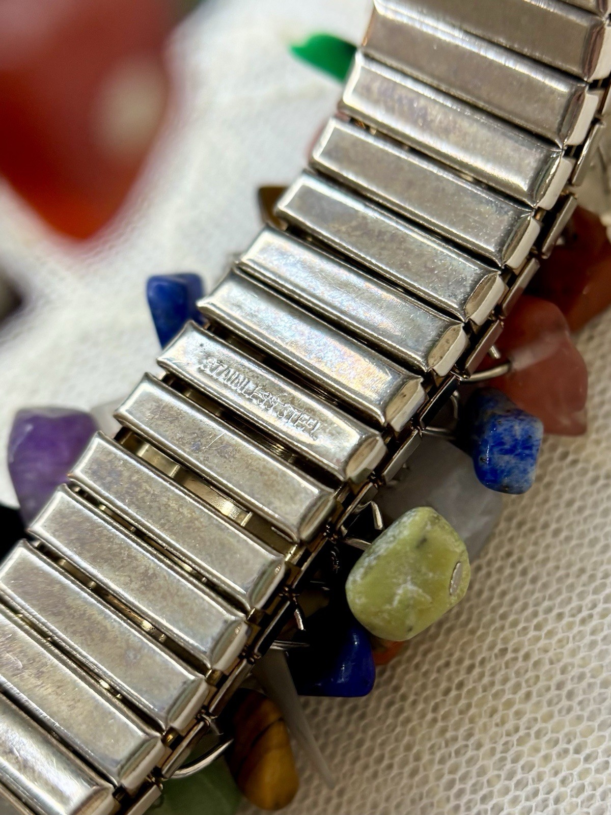 Handmade Multi Gemstone Stainless Steel Watchband Stretch Cluster Bracelet 126pc