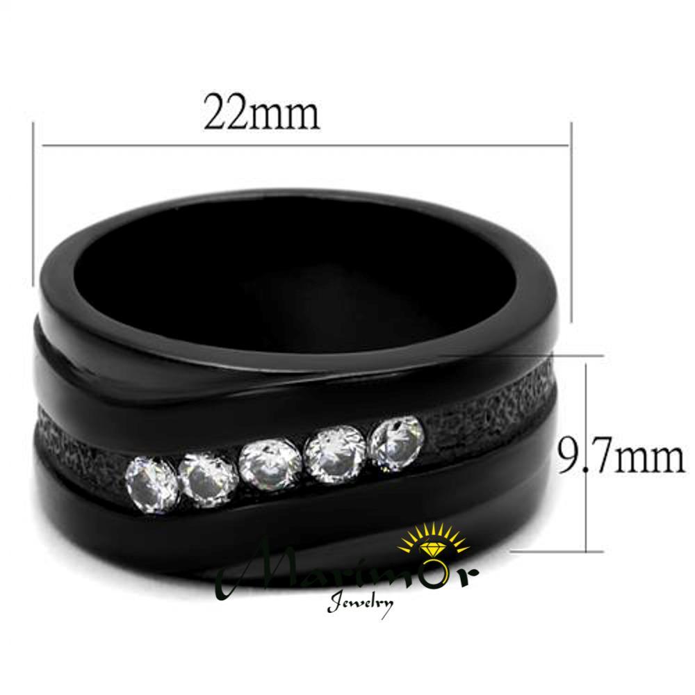 Stainless Steel Black Ion Plated Cubic Zirconia Fashion Ring Band Womens Sz 5-10