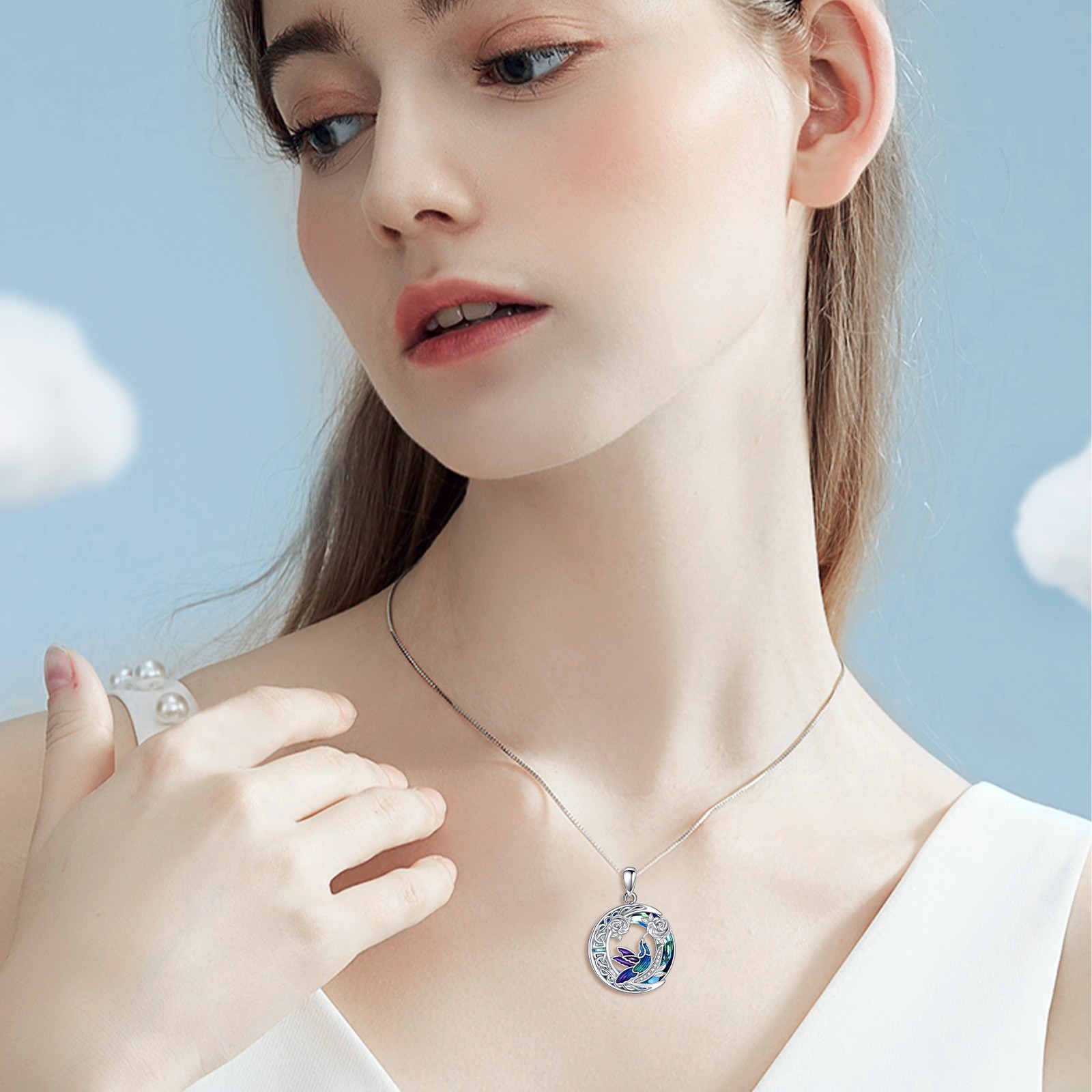 Hummingbird Necklace for Women Sterling Silver Crystal Pendant Necklace