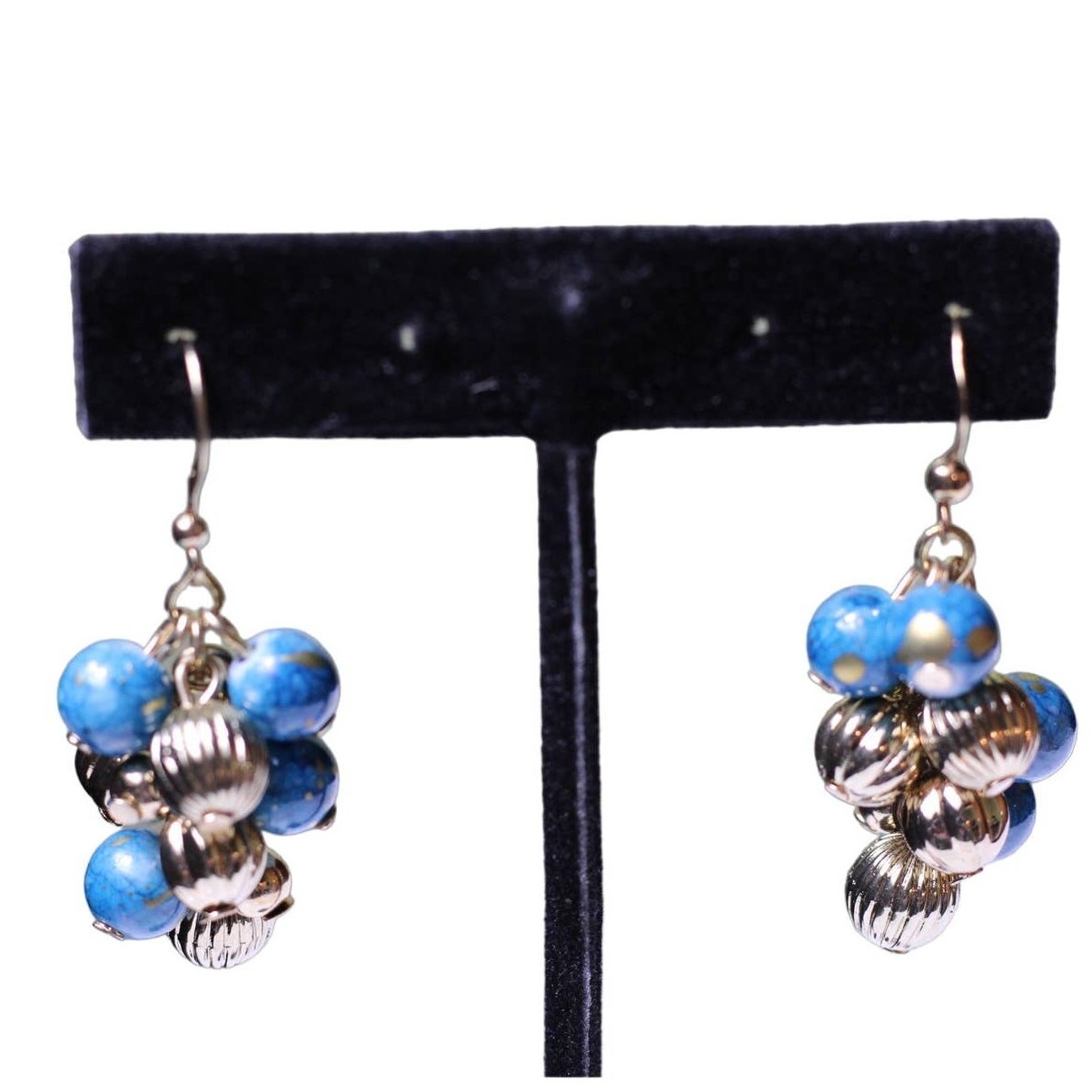 Gold Blue Beads Dangle Drop Fashion Earrings ~ NEW