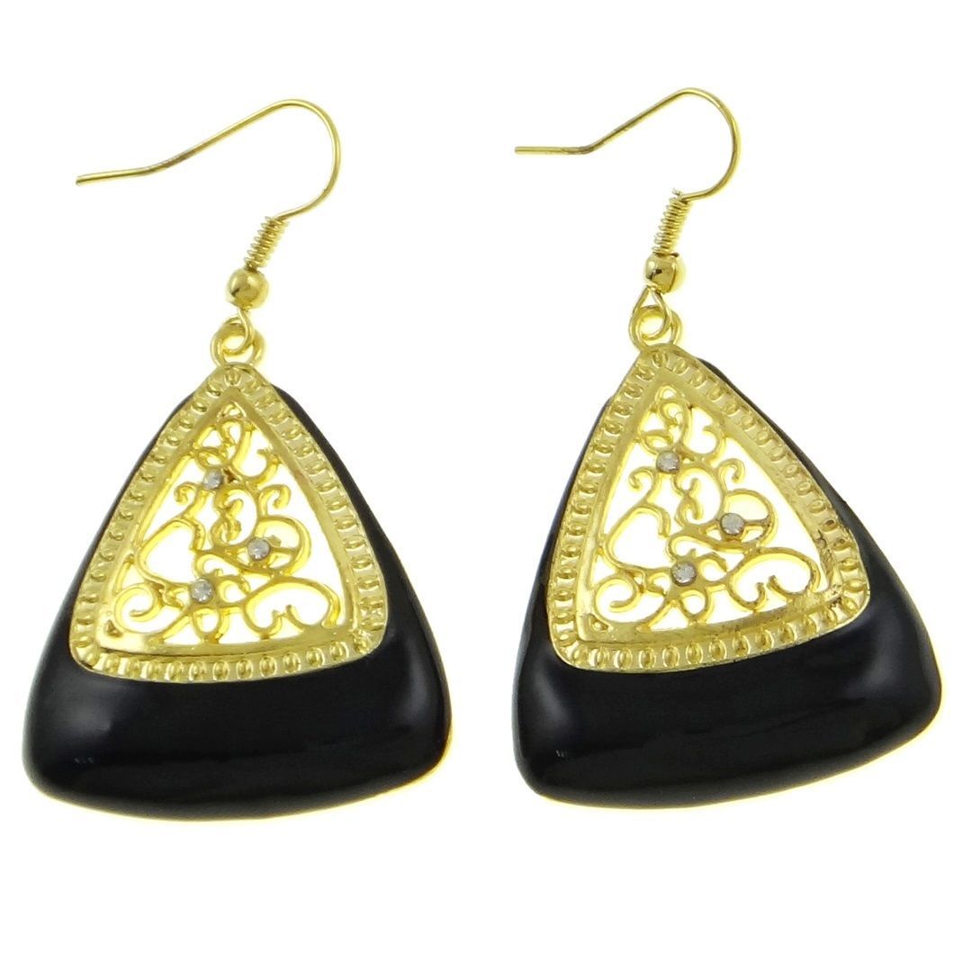 Wholesale Lot 8 Pair VTG Gold Filigree Rhinestone Enamel Earrings Black Red