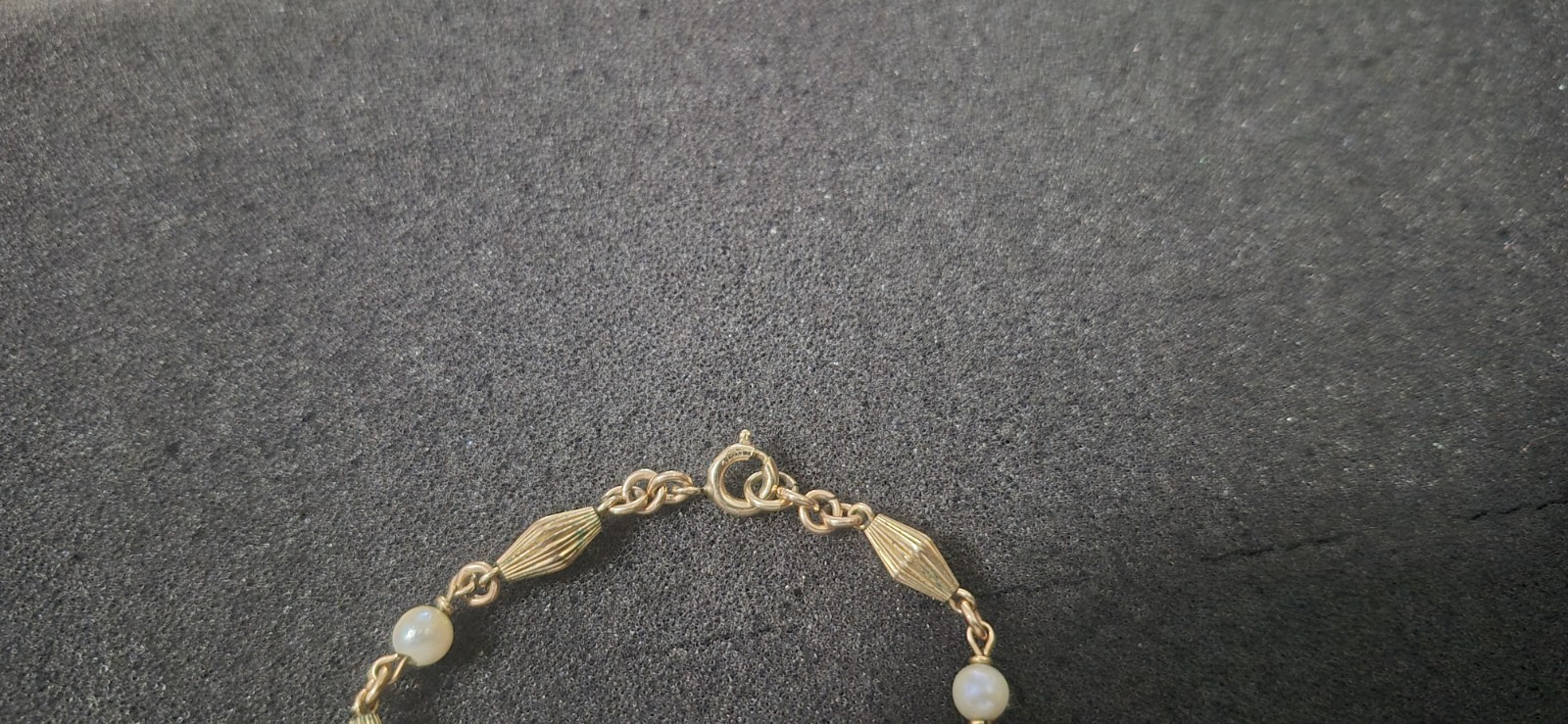 Gold Tone Chain Beaded Bracelet White Round Pearl Beads, Spring Ring Clasp