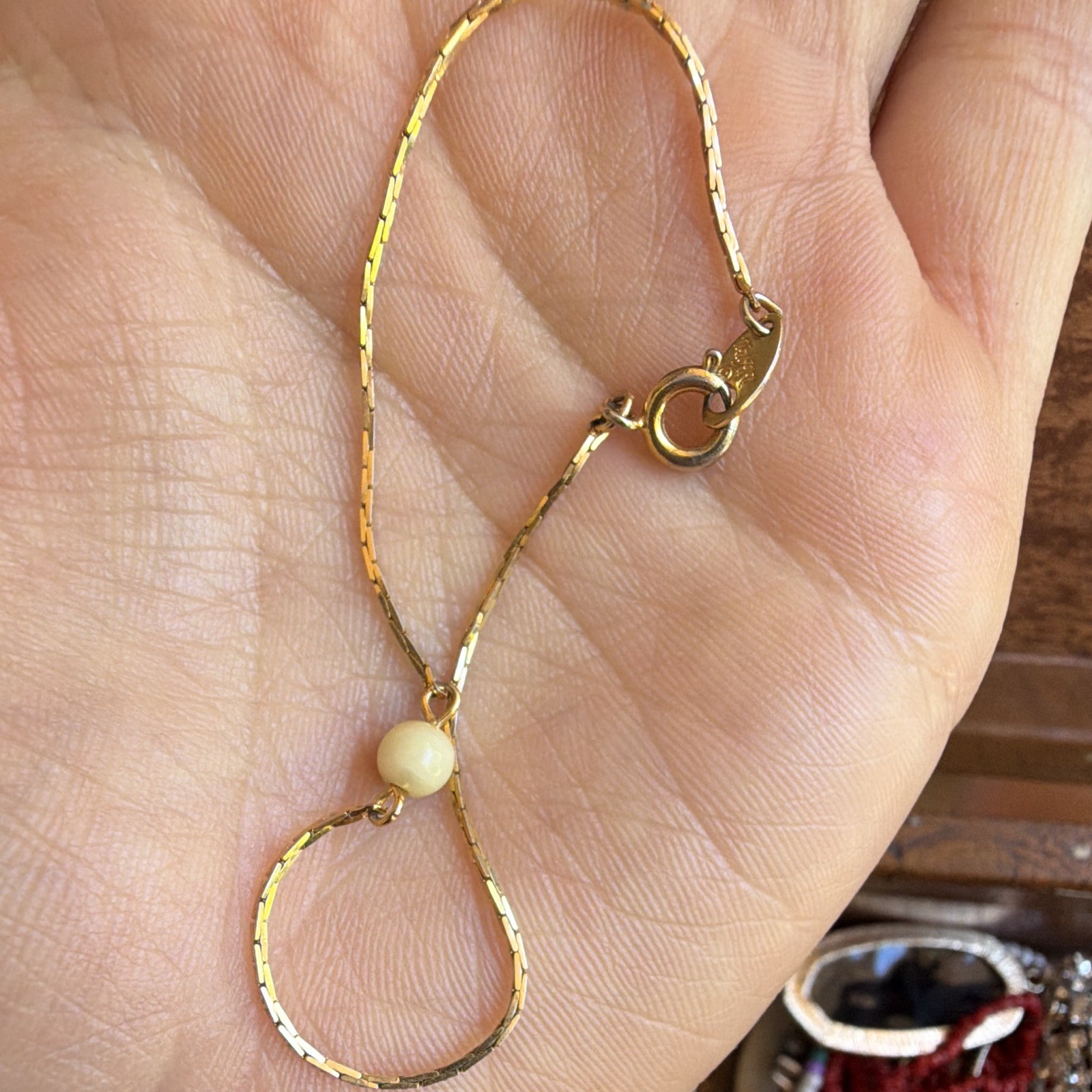 Trifari Gold Snake Chain Beaded Bracelet Spring Ring Clasp Signed