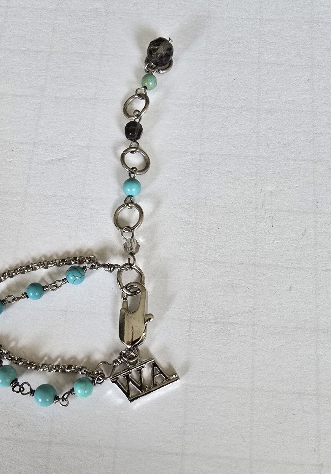 WA Heart Flower Silver Tone Charm Pendant Amulet Turquoise Long Necklace