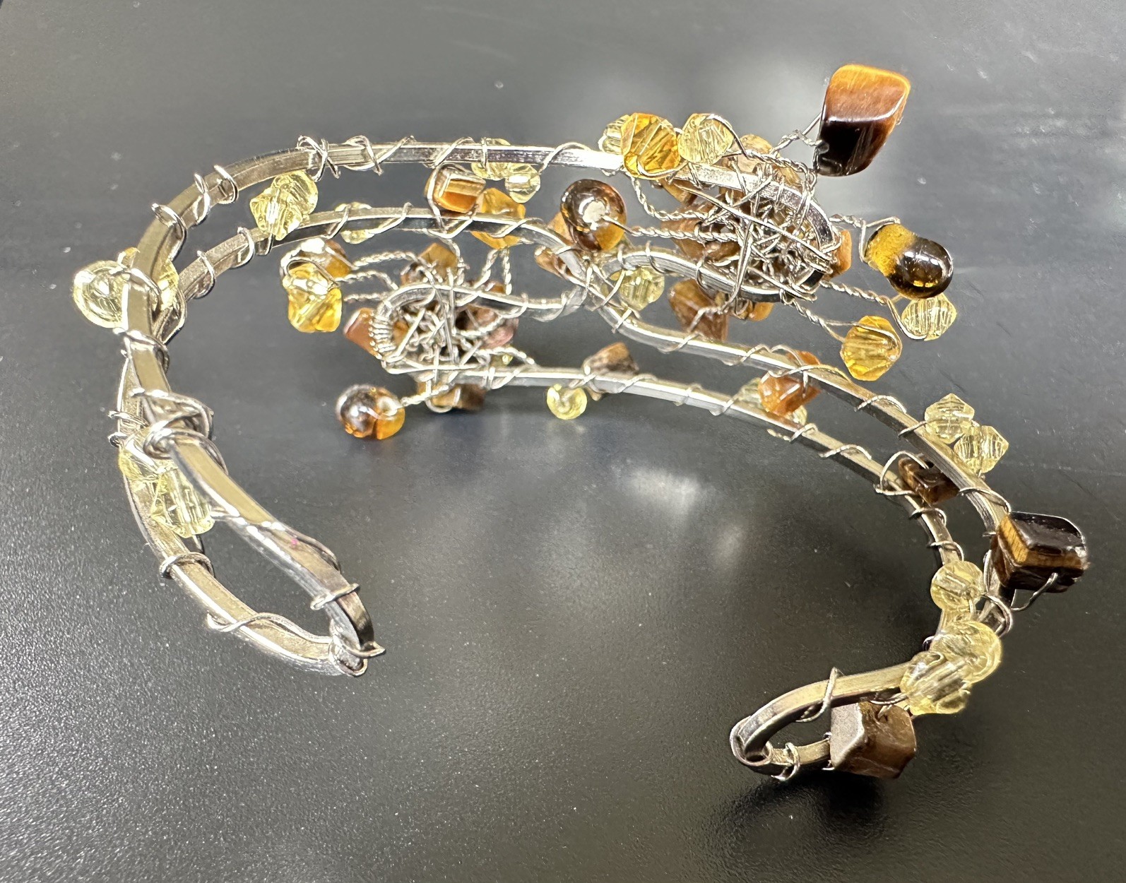 2x Tiger’s Eye Citrine Cuff Bracelet & handmade glass Bracelet Set Of 2