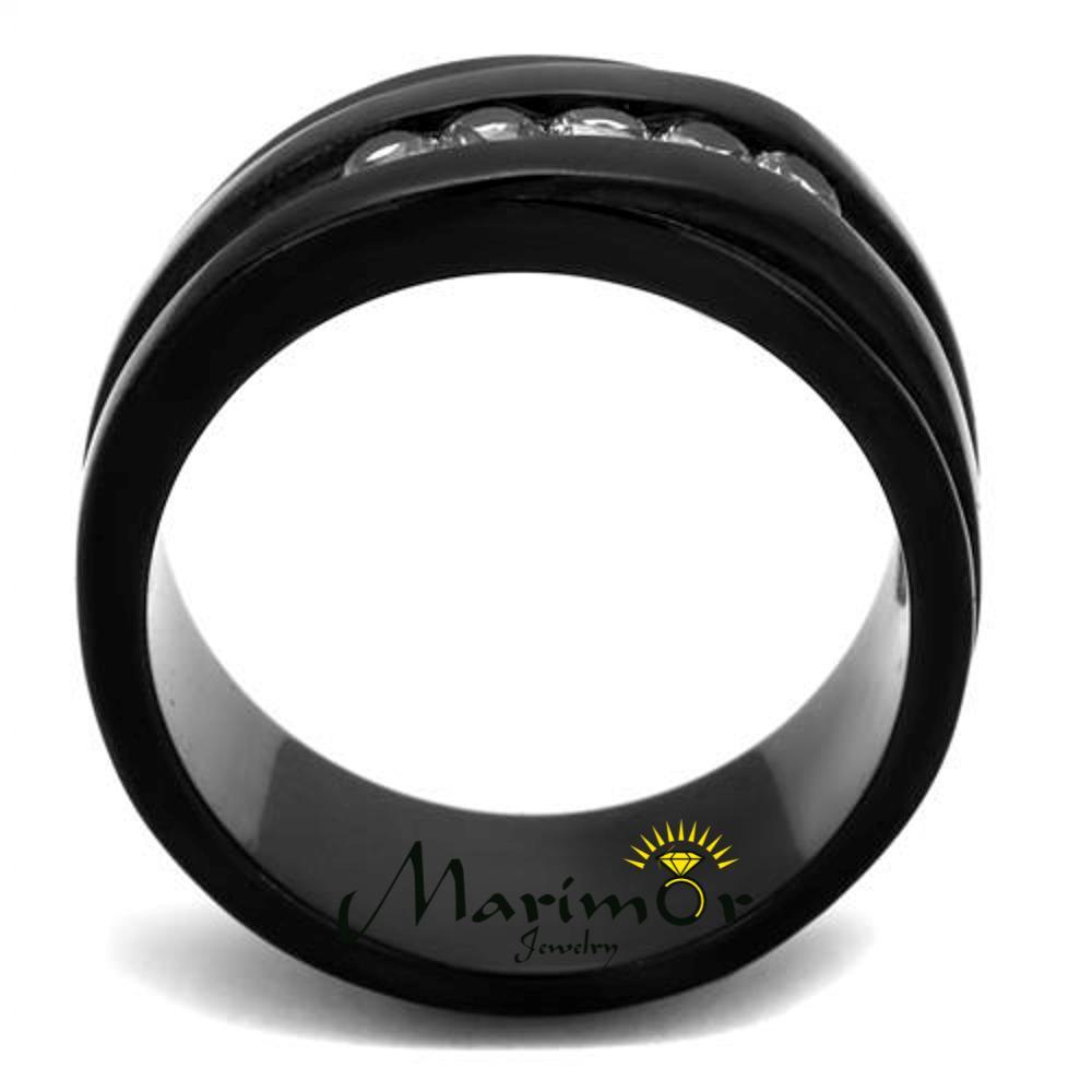 Stainless Steel Black Ion Plated Cubic Zirconia Fashion Ring Band Womens Sz 5-10
