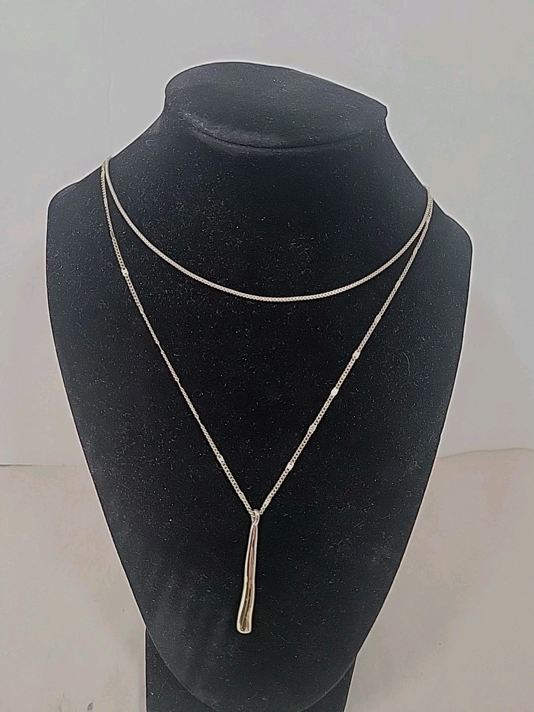 16″-18″ Jenny Bird Necklace Silver Tone Layered Pendant Two Strand Chain