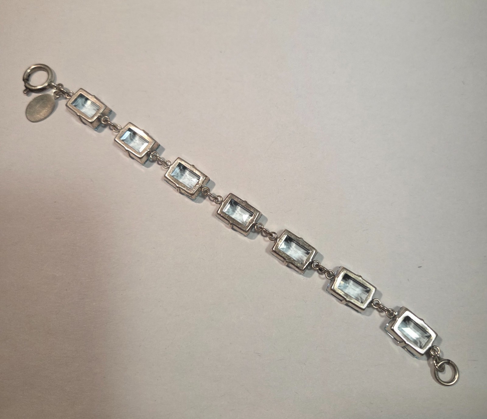 Vtg Catherine Popesco France Light Blue Crystal Rhinestone Silver Tone Bracelet