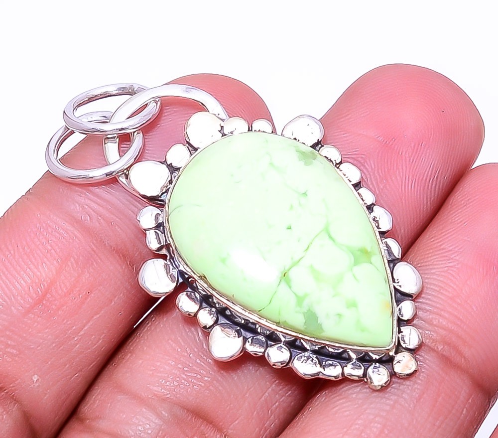 Lemon Chrysoprase – Australia Designer 925 Sterling Silver Pendant 1.76″ P35