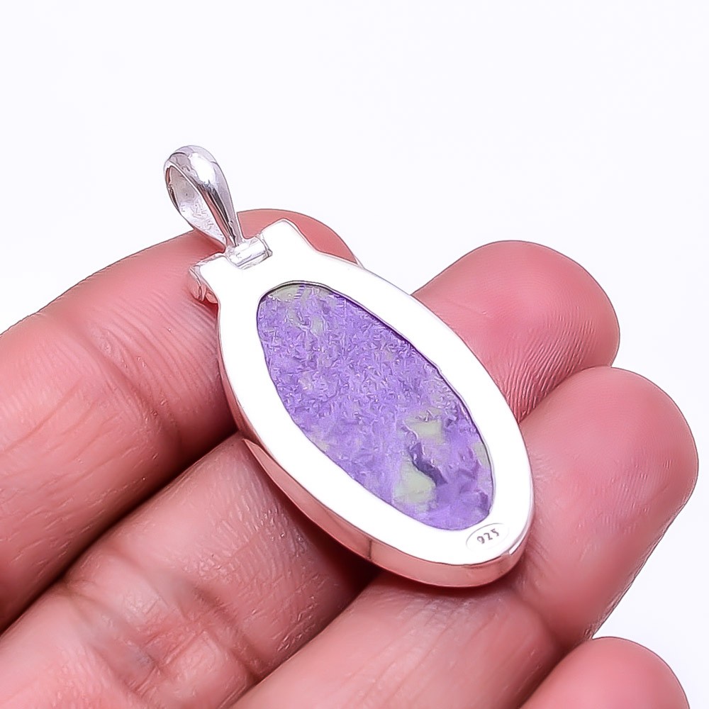 Natural Variscite In Purpurite 925 Sterling Silver Pendant 1.76″ P21