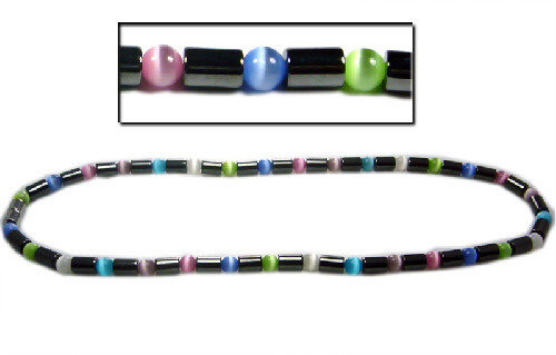 Accents Kingdom Women’s Magnetic Hematite Color Cat’s Eye Bead Necklace 18″