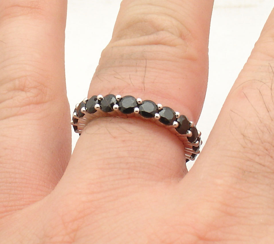 Full Eternity Black CZ Band Ring Anti-Tarnish REAL 925 Sterling Silver ALL SIZE