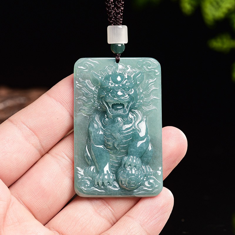 Real Grade A 100% Natural Blue Jade Jadeite Dragon Oblong Pendant Necklace