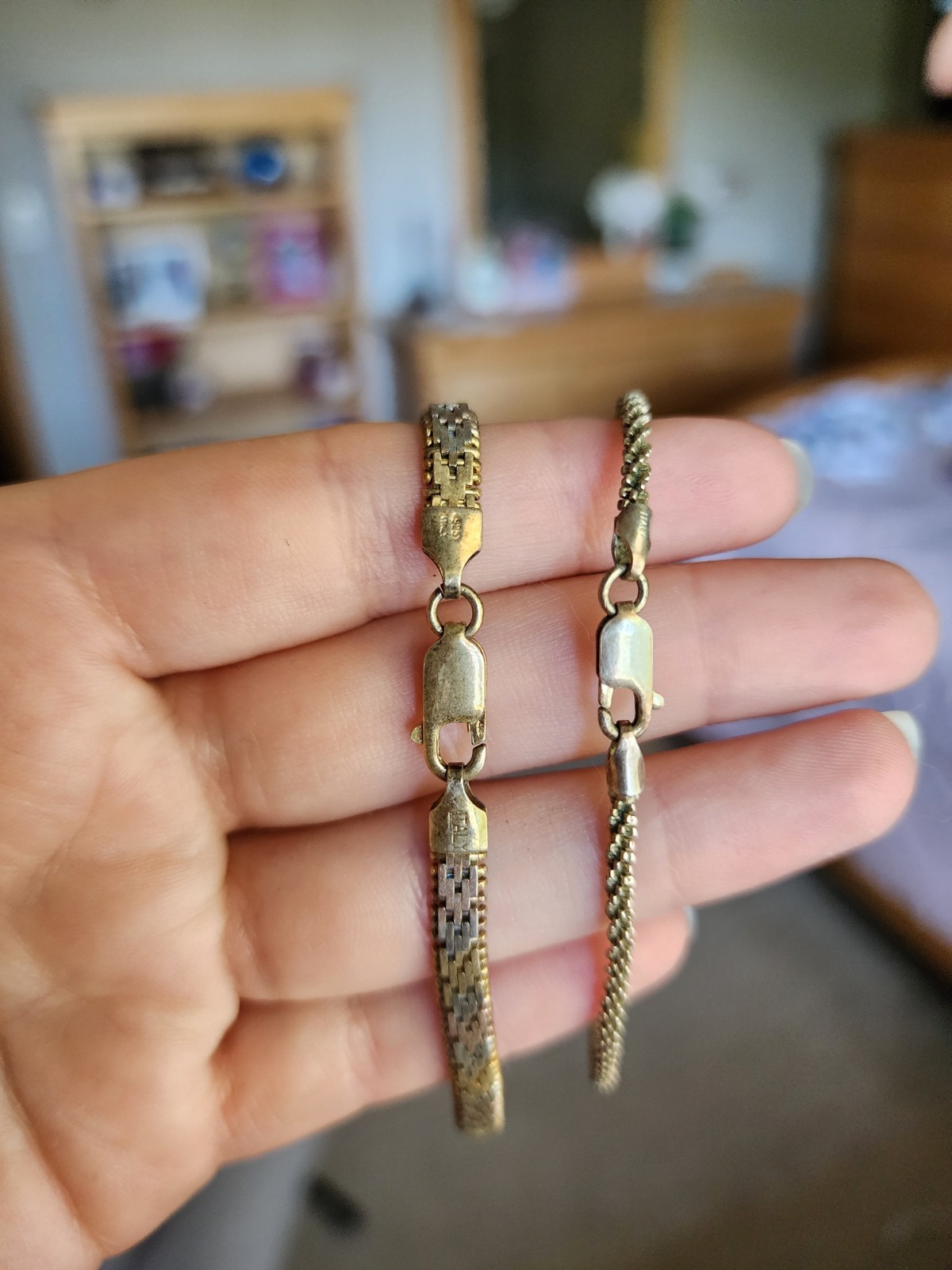 Italy 925 Sterling Silver Gold Plated Chain Chevron Bracelet Lobster Set Of 2