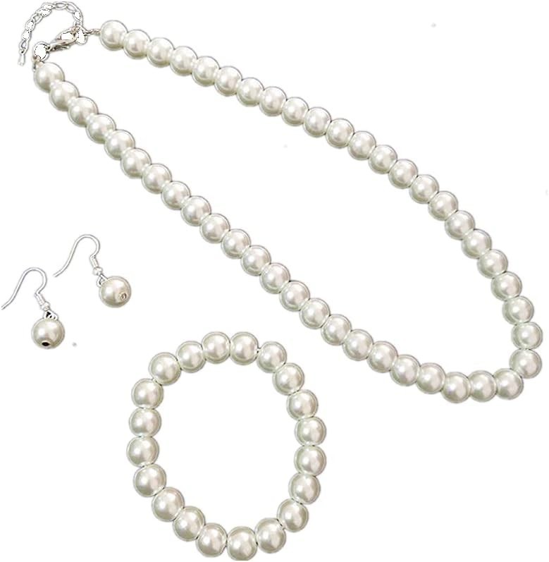 Timeless Faux Pearl Jewelry Set – Necklace, Bracelet & Earrings for Any Occasion