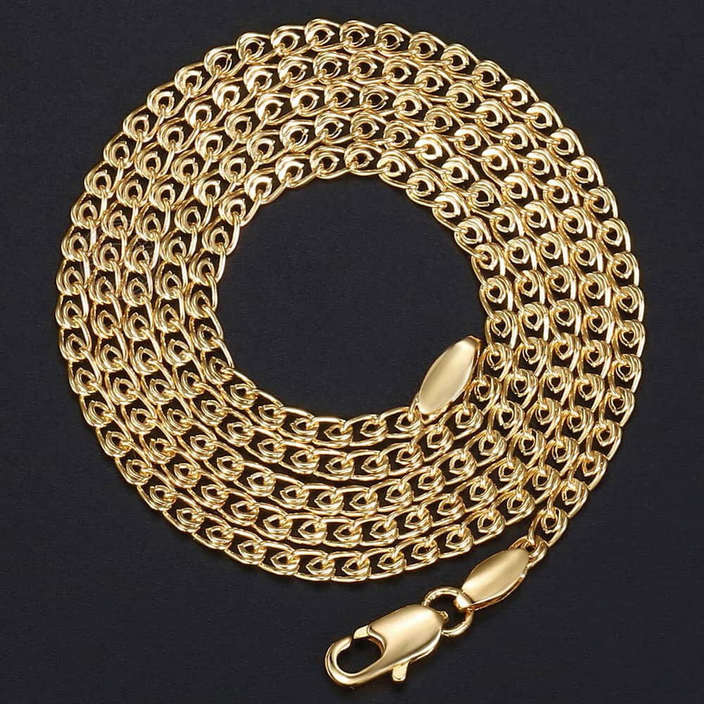 3mm Womens Female Snail Link Necklace Yellow Gold Plated Chain 20 inches