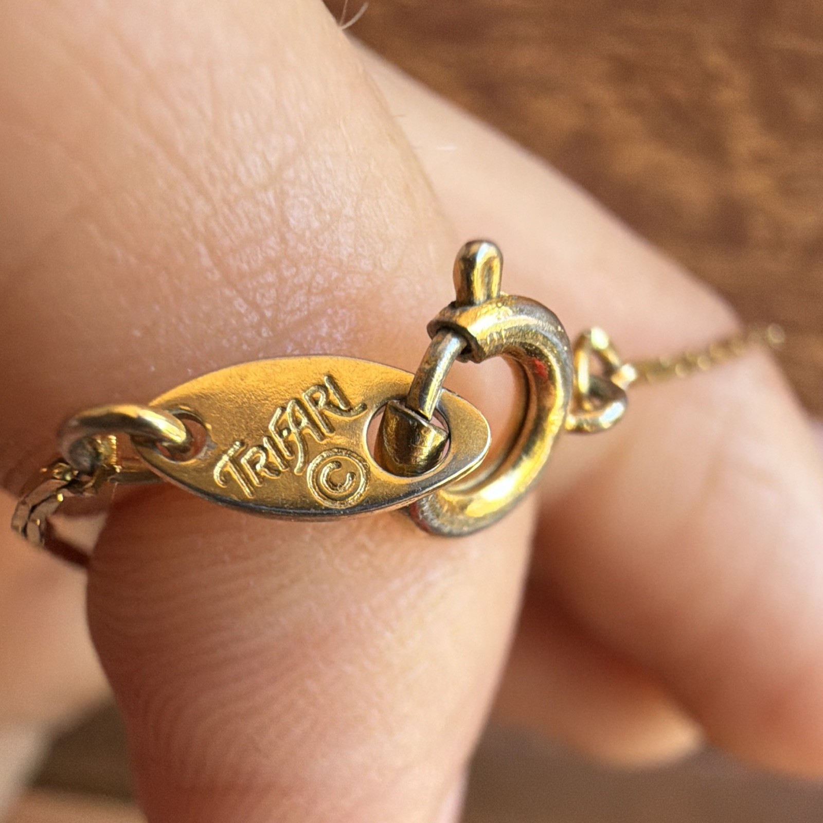 Trifari Gold Snake Chain Beaded Bracelet Spring Ring Clasp Signed